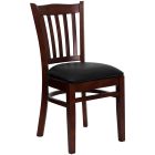 HUSKY Seating Vertical Back Wood 800 LB Restaurant Chair with Mahogany Finish & Vinyl Seat-Black