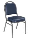 National Public Seating 9200 Series Dome Back Vinyl Padded Stacking 500 LB Banquet Chair - Silver Vein Frame - Midnight Blue Vinyl