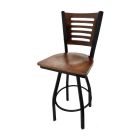 5 Line Wood Back Swivel 300 LB Counter Height Stool, Walnut Back, Walnut Wood Seat