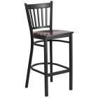 HUSKY Seating Heavy Duty 500 LB Metal Bar Stool with Vert Slat Back & Wood Seat-Walnut Wood
