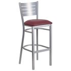 HUSKY Seating 500 LB Silver Slat Back Metal Restaurant Bar Height Stool with Vinyl Seat-Burgundy