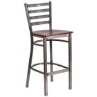 HUSKY Seating Ladder Back Commercial 500 LB Bar Stool with Steel Finish & Wood Seat-Mahogany