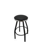 Heavy Duty SlimLine 500 LB Button Top Swivel Bar Stool with Black Powder Coat Frame & Chrome Seat Ring - Black Vinyl