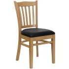 HUSKY Seating Vertical Back Wood 800 LB Restaurant Chair with Natural Finish & Vinyl Seat-Black
