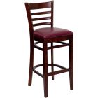 HUSKY Seating 800 LB Mahogany Finish Wood Bar Stool with Ladder Back & Padded Vinyl Seat-Burgundy