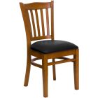 HUSKY Seating Vertical Back Wood 800 LB Restaurant Chair with Cherry Finish & Vinyl Seat-Black