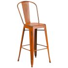 HUSKY Seating 500 LB Distressed Finish 30" Indoor-Outdoor Metal Bar Stool-Orange