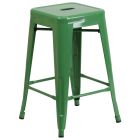 HUSKY Seating 500 LB Counter Height 24" Indoor-Outdoor Stacking Metal Bar Stool with Square Seat-Green