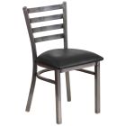 HUSKY Seating 500 LB Clear Coated Metal Ladder Back Restaurant Chair with Vinyl Seat - Black