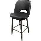 Amata 300 LB Metal Frame Bar Stool - Driftwood Faux Woodgrain Frame Finish - Black Vinyl Cutout Bucket Seat