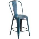 HUSKY Seating 500 LB Distressed Finish Counter Height 24" Indoor-Outdoor Metal Bar Stool-Teal
