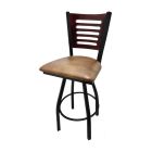 5 Line Wood Back Swivel 300 LB Counter Height Stool, Mahogany Back, Buckskin Vinyl Seat