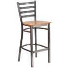 HUSKY Seating Ladder Back Commercial 500 LB Bar Stool with Steel Finish & Wood Seat-Natural